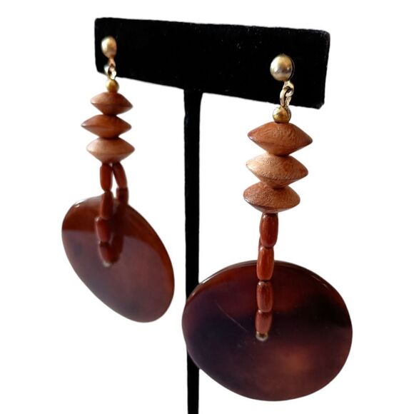 Wooden Beaded Shell Earrings Drop‎ Dangle Bohemian Tribal Ethnic Hippie Gypsy - Picture 6 of 14